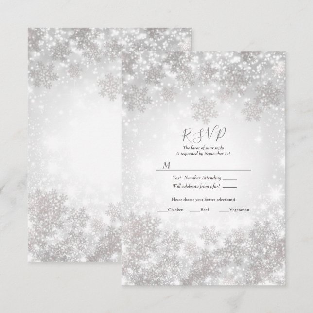 White Snowflakes Winter Wonderland Wedding RSVP   Invitation (Front/Back)