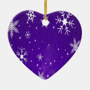 White Snowflakes with Blue-Purple Background Ceramic Ornament