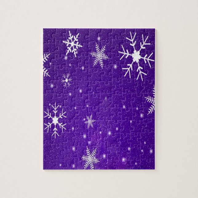 White Snowflakes with Blue-Purple Background Jigsaw Puzzle (Vertical)