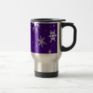 White Snowflakes with Blue-Purple Background Travel Mug