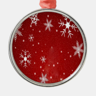 White Snowflakes with Red Background Metal Tree Decoration