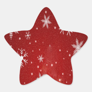 White Snowflakes with Red Background Star Sticker