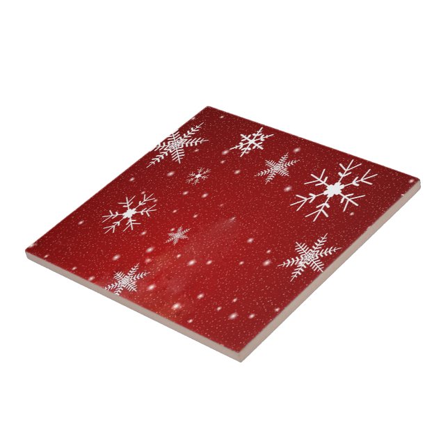 White Snowflakes with Red Background Tile (Side)