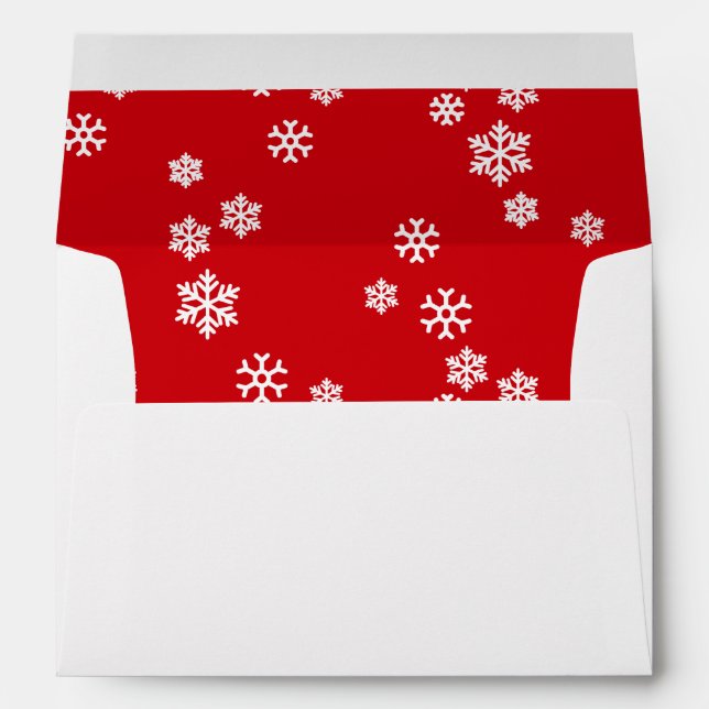White Snowflakes with Red Inside Holiday Theme Envelope (Back (Bottom))