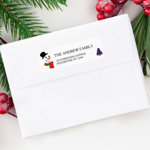 White Snowman & Christmas Tree Christmas Return Address Label