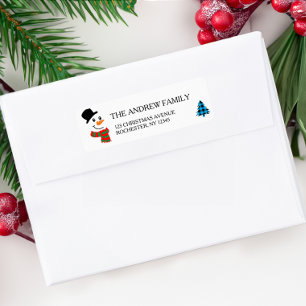 White Snowman & Christmas Tree Christmas Return Address Label