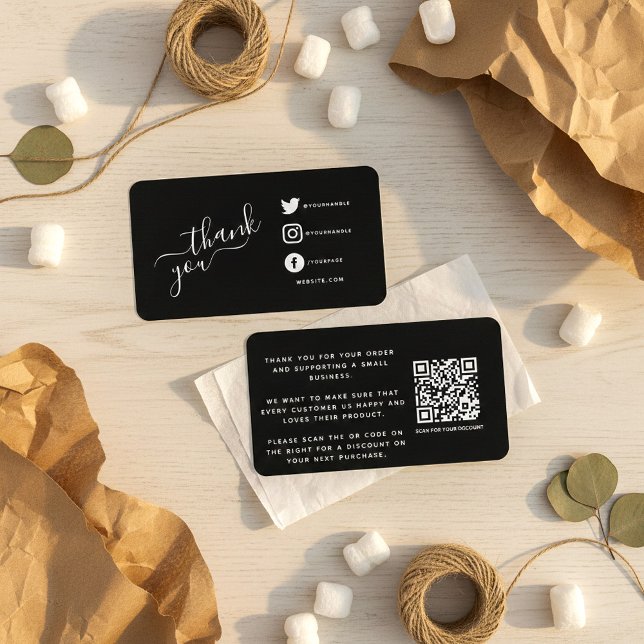 White social media icons qrcode thank you discount enclosure card (White social media icons qrcode thank you discount enclosure card.)