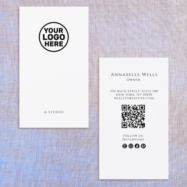  White  Social Media QR Code Add Logo Business Card (Creator Uploaded)