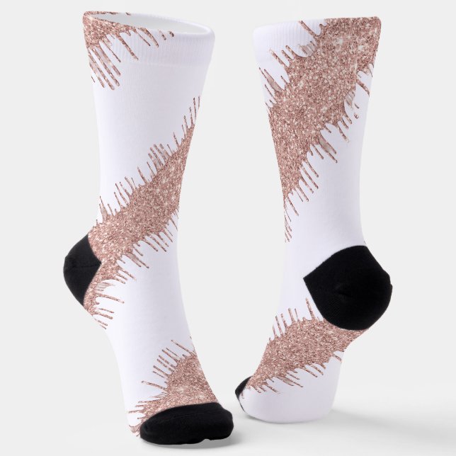White Socks with Rose Gold Glitter Drips (Angled)