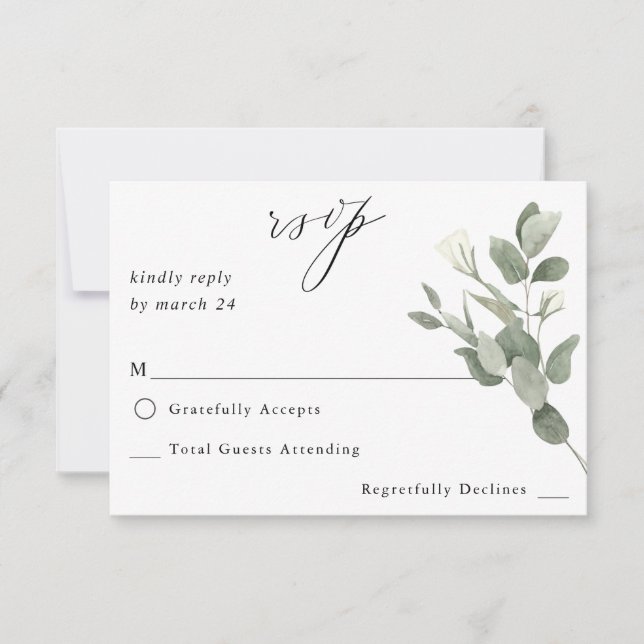 White Soft Floral & Eucalyptus no Meal RSVP 2 (Front)