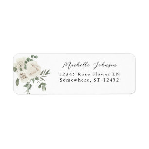 White Soft Floral & Eucalyptus Return Address 2 Label