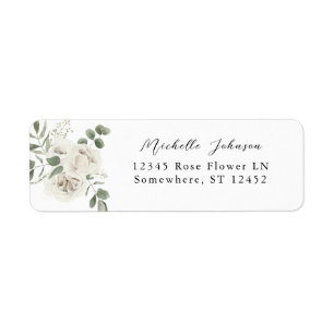 White Soft Floral & Eucalyptus Return Address Label