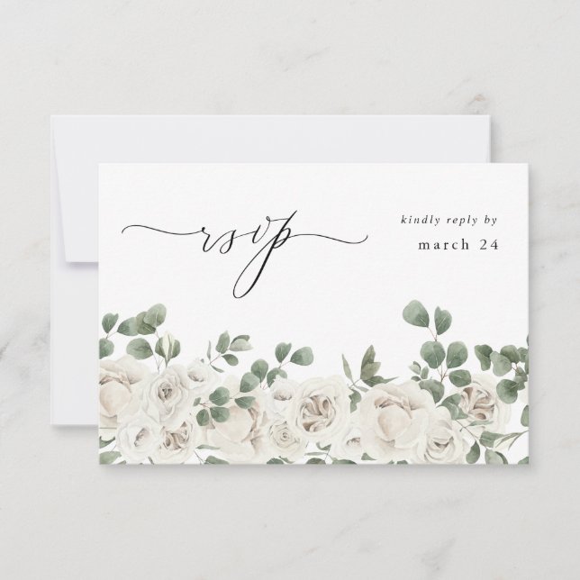 White Soft Floral & Eucalyptus w Meal RSVP (Front)