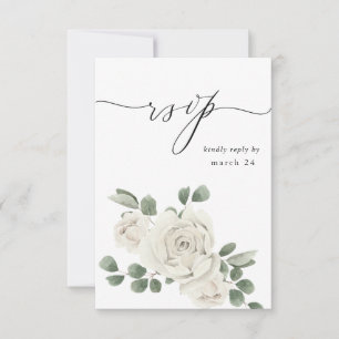 White Soft Floral & Eucalyptus w Meal RSVP 2 Card