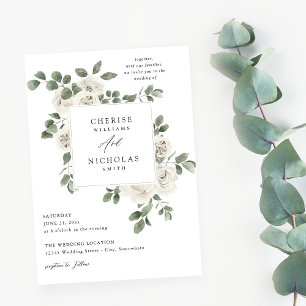 White Soft Floral & Eucalyptus Wedding Invitation