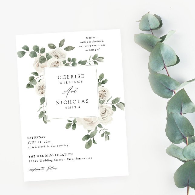 White Soft Floral & Eucalyptus Wedding Invitation (Creator Uploaded)