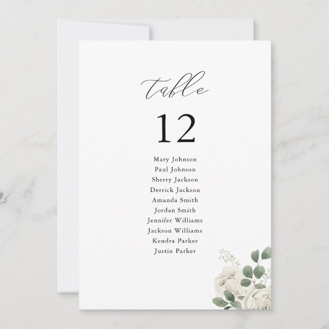White Soft Floral Table Number Seating Chart (Front)