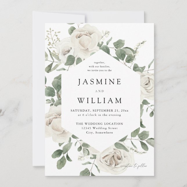 White Soft Floral Wedding 2 Invitation (Front)