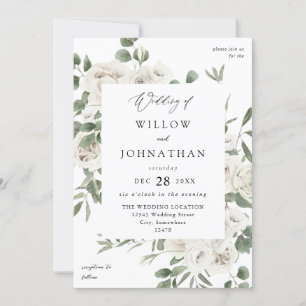 White Soft Floral Wedding 3 Invitation