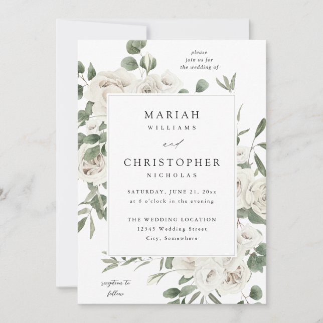 White Soft Floral Wedding 4 Invitation (Front)