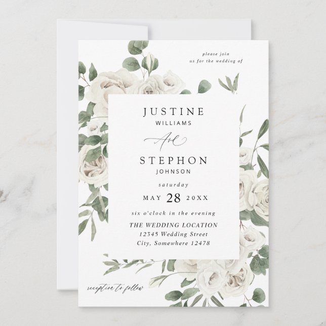 White Soft Floral Wedding 5 Invitation (Front)