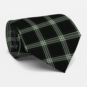 White Soft Green Black Tartan Plaid Tie