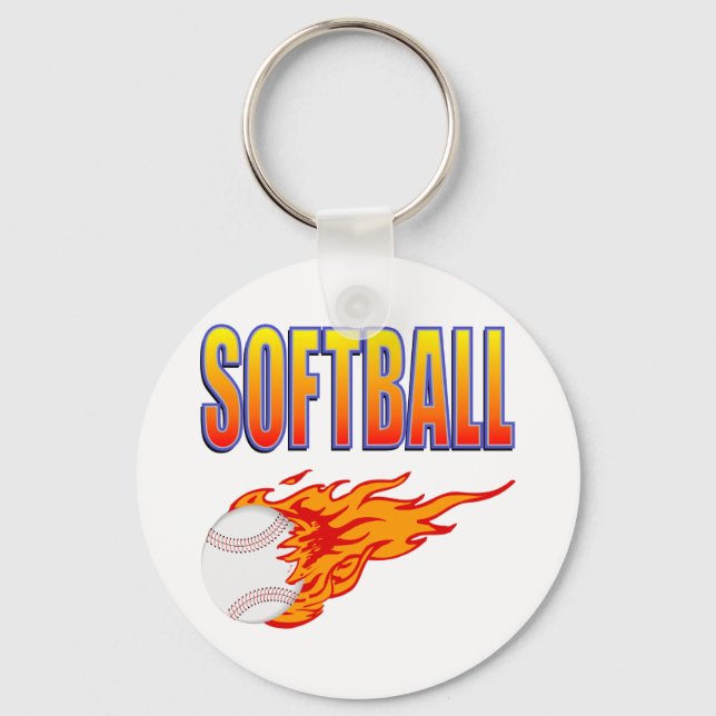 White Softball Flame Ball Key Ring (Front)