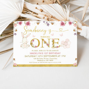 White Some Bunny Wildflowers 1st Birthday Invitation