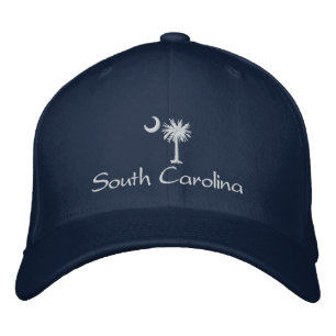 White South Carolina Palmetto Moon Embroidered Hat