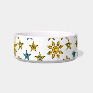 White Space Orange Blue Sun and Stars Gem Pattern Bowl