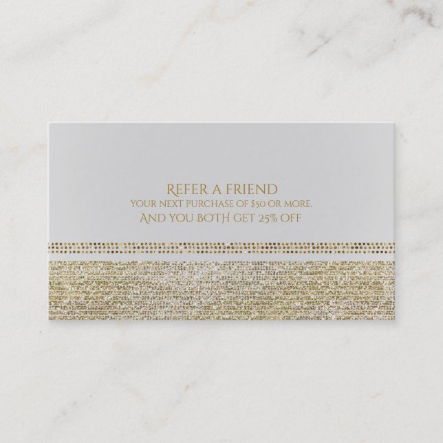 White & Sparking Gold Glam Bling Refer a Friend Referral Card (Front)