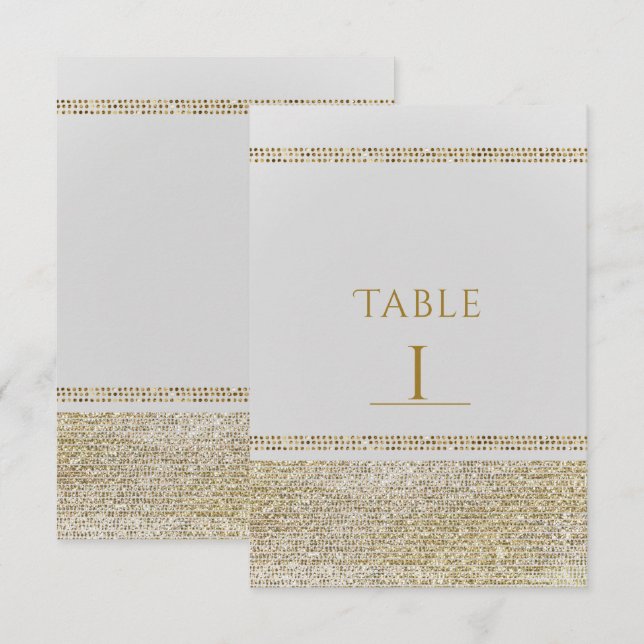 White & Sparking Gold Glam Chic Party Table Number (Front/Back)