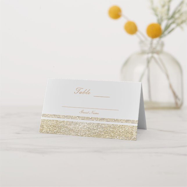 White & Sparking Gold Glam Chic Party Table Number Place Card (Back)