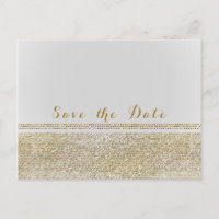 White & Sparking Gold Glam Chic Save the Date
