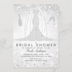 White Sparkle Diamond Wedding Dress Bridal Shower Invitation