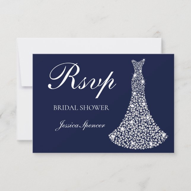 White Sparkle Dress Birthday / Bridal Shower RSVP (Front)