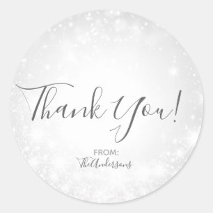 White Sparkle Elegant Winter Wonderland Wedding Classic Round Sticker