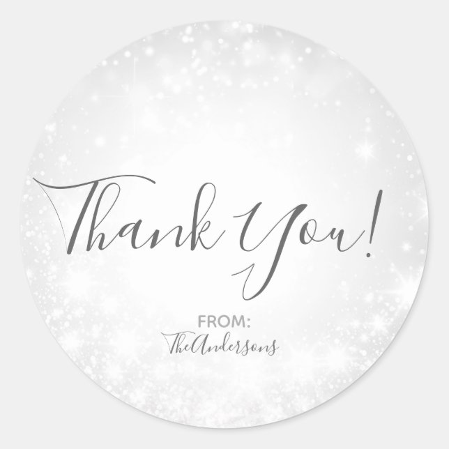 White Sparkle Elegant Winter Wonderland Wedding Classic Round Sticker (Front)