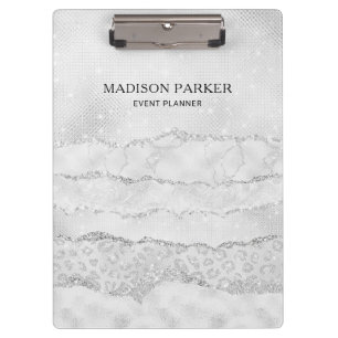 White Sparkle Glitter  Clipboard