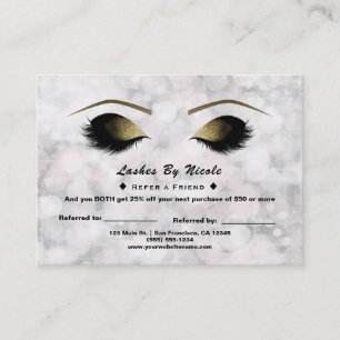 White Sparkle Lights Lashes Refer Friend Aftercare Referral Card