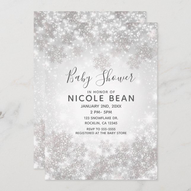 White Sparkle Winter Wonderland Baby Shower Invitation (Front/Back)
