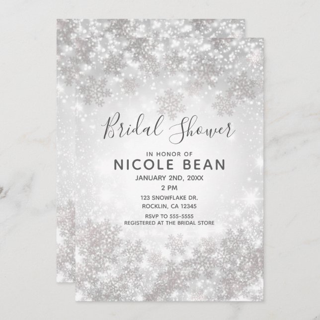 White Sparkle Winter Wonderland Bridal Shower Invitation (Front/Back)