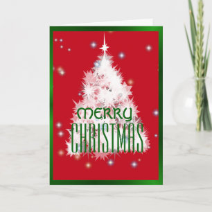 White sparkly Christmas tree Holiday Card