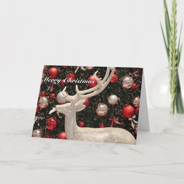 White Sparkly Reindeer Christmas Card (Front)