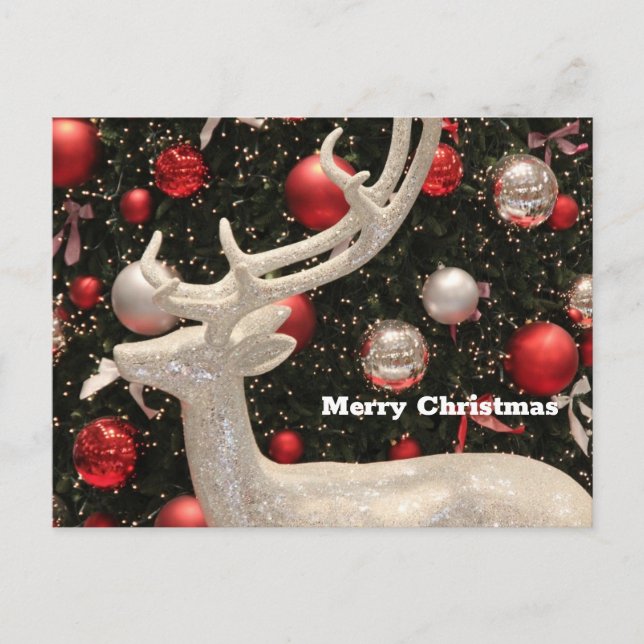 White Sparkly Reindeer Christmas Card (Front)
