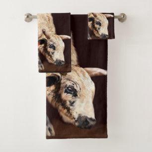White Speckled Bucking Rodeo Bull Print Bath Towel Set
