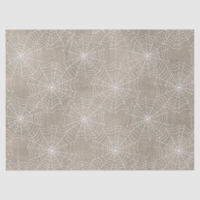 White Spider Webs on Tan Decoupage Tissue Paper (Front)