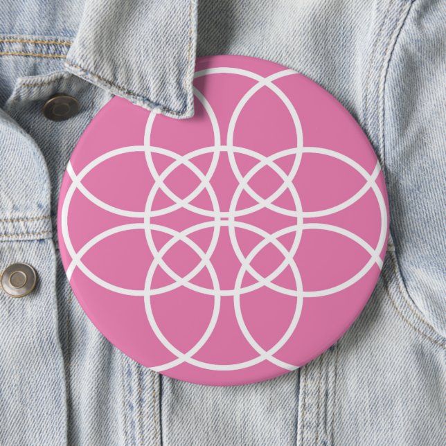 White Spiral Circles on Pink 6 Cm Round Badge (In Situ)