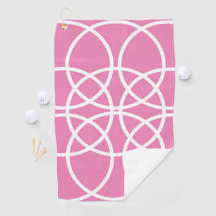 White Spiral Circles on Pink Golf Towel