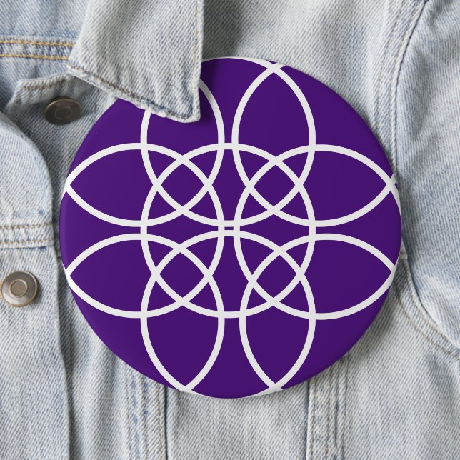 White Spiral Circles on Purple 6 Cm Round Badge (In Situ)